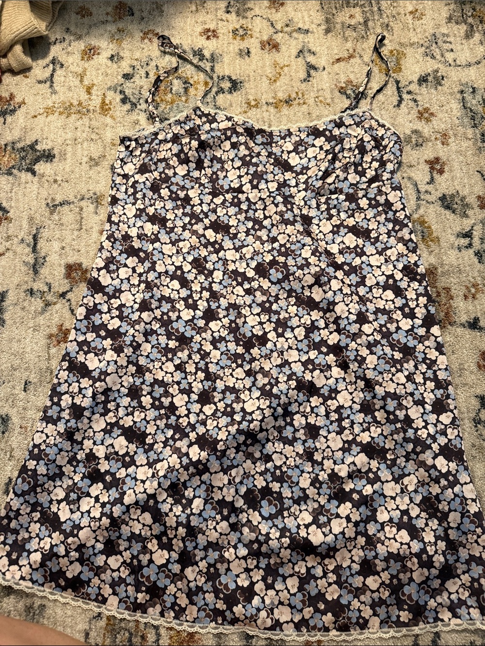 Aritzia/Sunday Best Floral Babydoll Slip Dress in Navy, Purple with Flowers